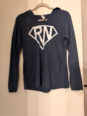 Navy Blue Hooded Long-Sleeve Graphic Tee